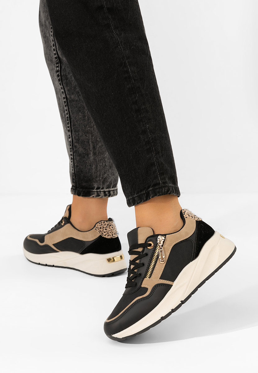 Czarne sneakersy na platformie Ziania