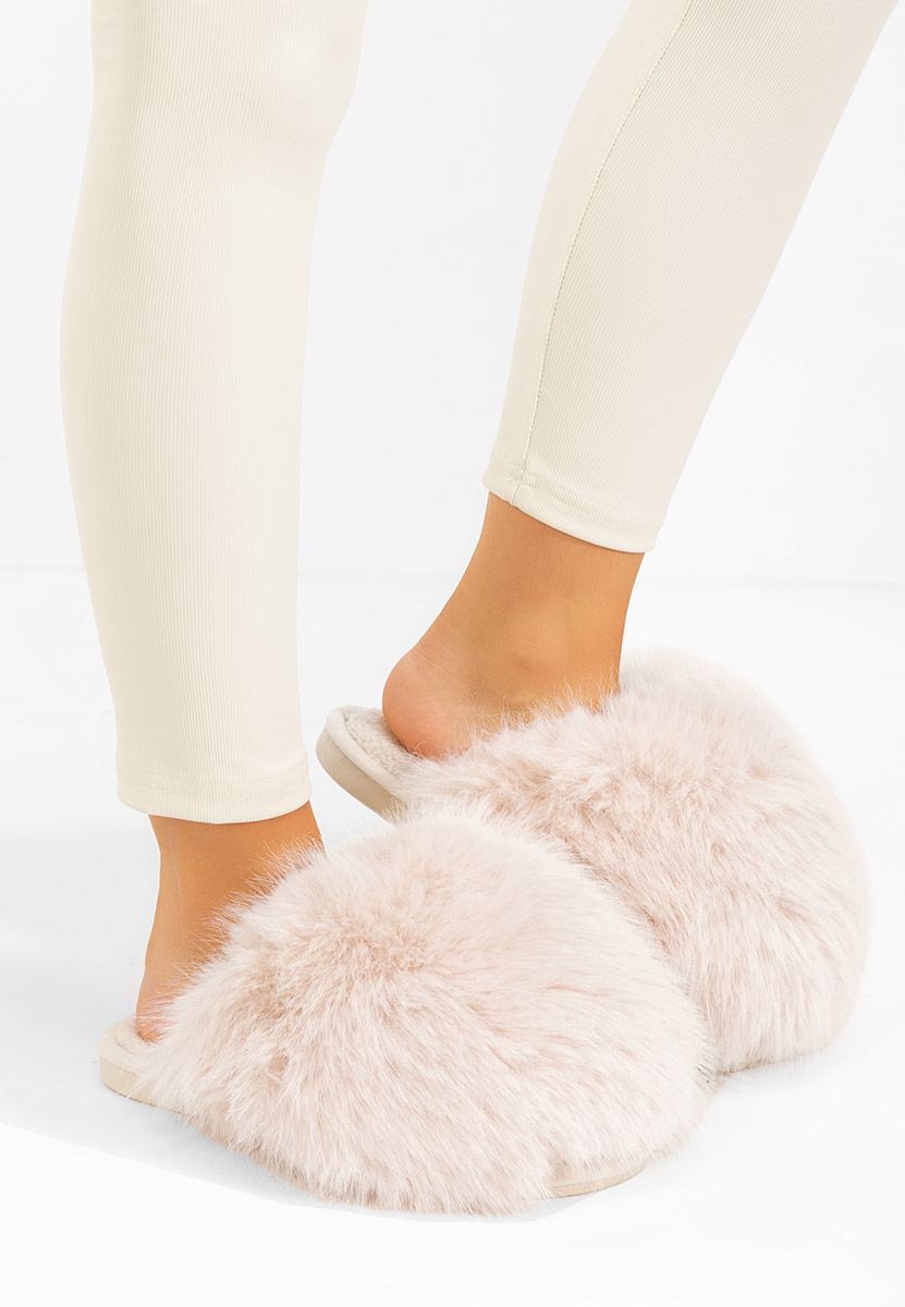 Beżowe klapki z futerkiem Vesoria Beżowe klapki z futerkiem Vesoria