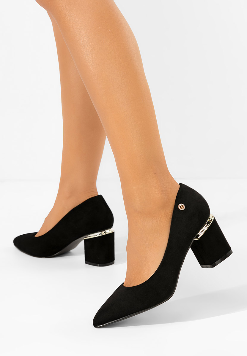 Czarne czółenka na słupku Nelia V5