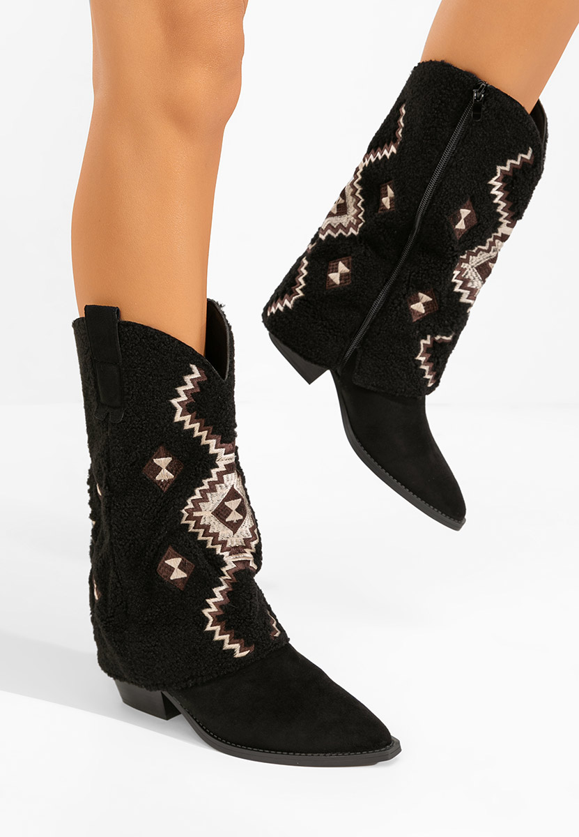 Czarne kozaki na słupku Cloria