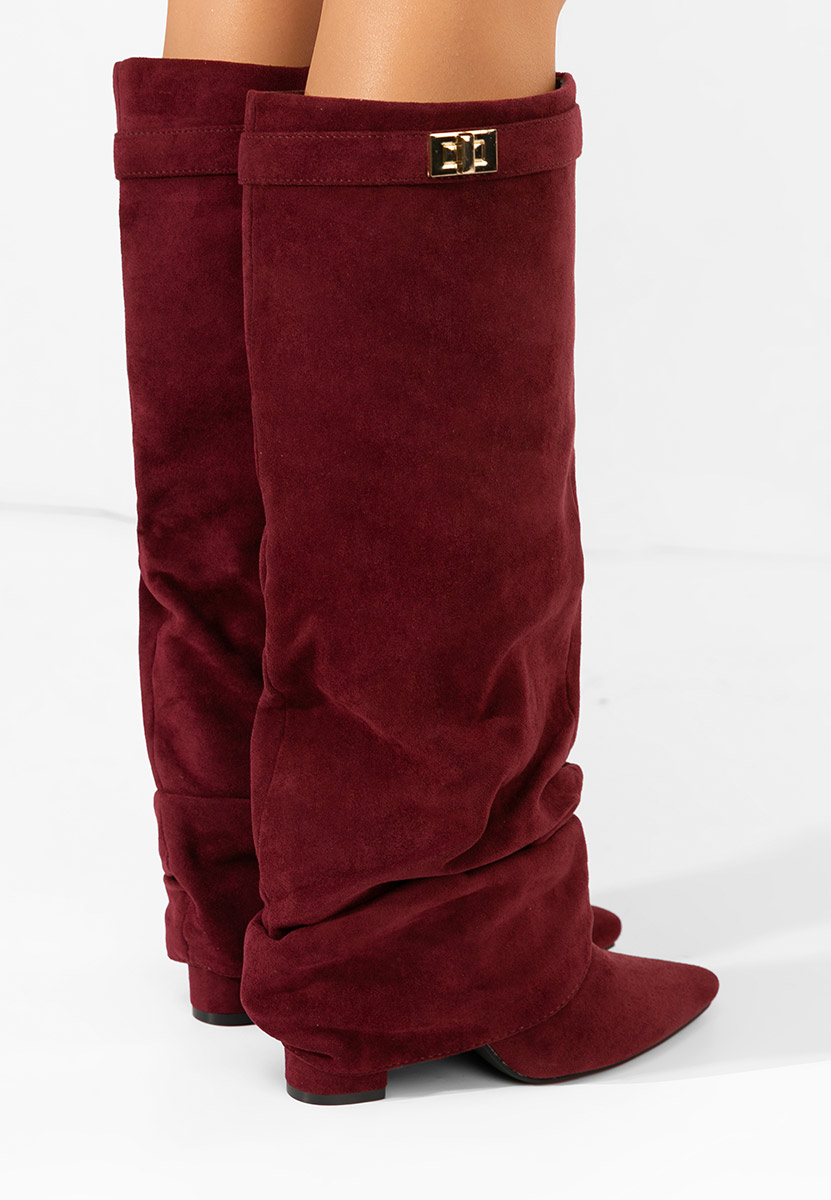 Bordowe kozaki za kolano na słupku Arliena