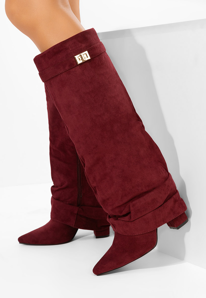 Bordowe kozaki za kolano na słupku Arliena