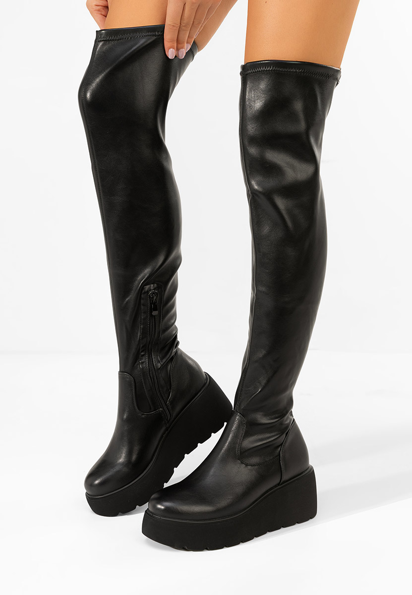 Czarne długie kozaki za kolano Adeona