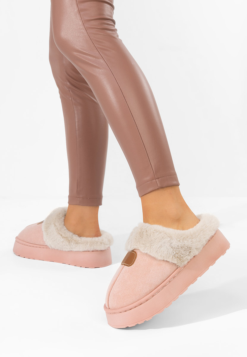 Różowe klapki z futerkiem Flufina