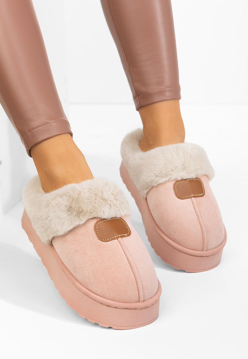 Różowe klapki z futerkiem Flufina