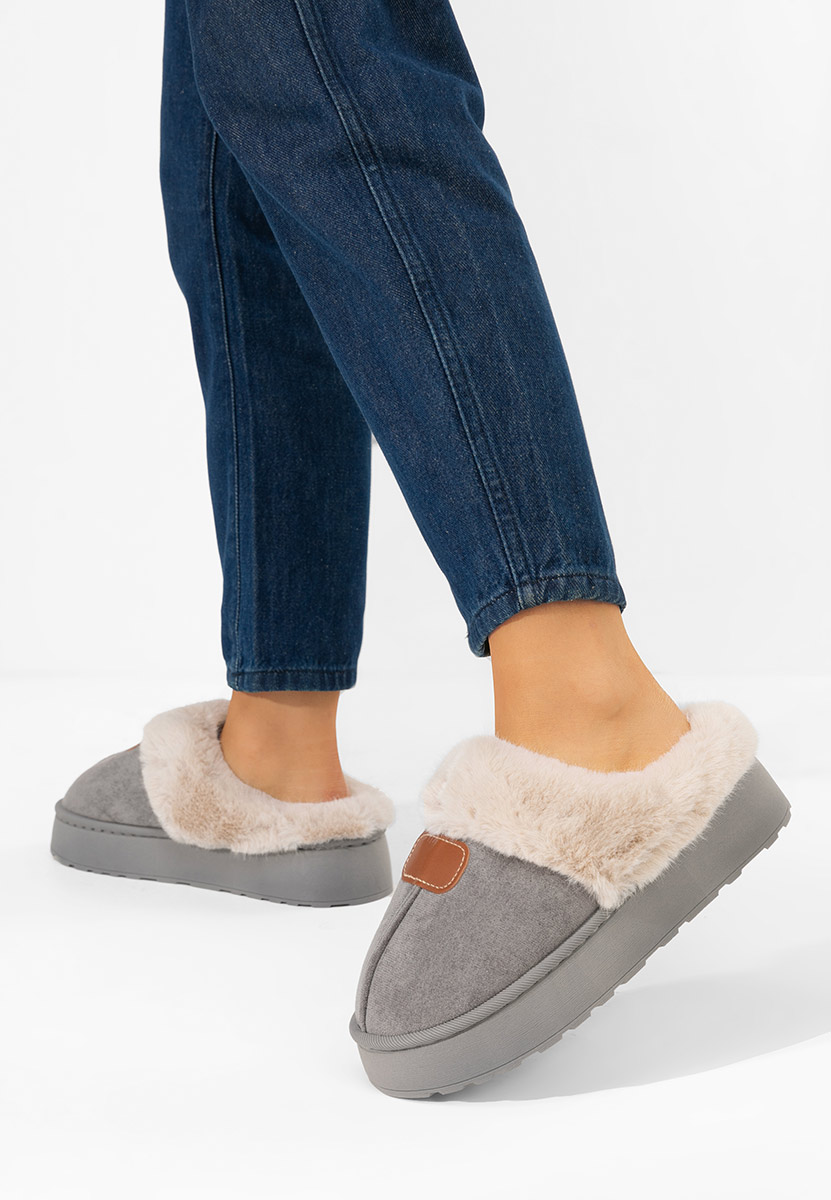 Szare klapki z futerkiem Flufina