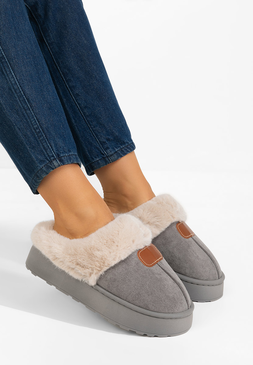 Szare klapki z futerkiem Flufina