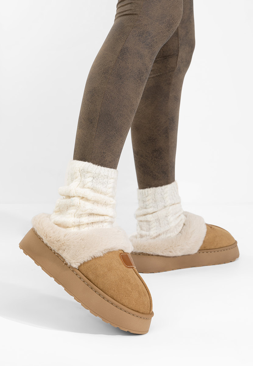 Khaki klapki z futerkiem Flufina