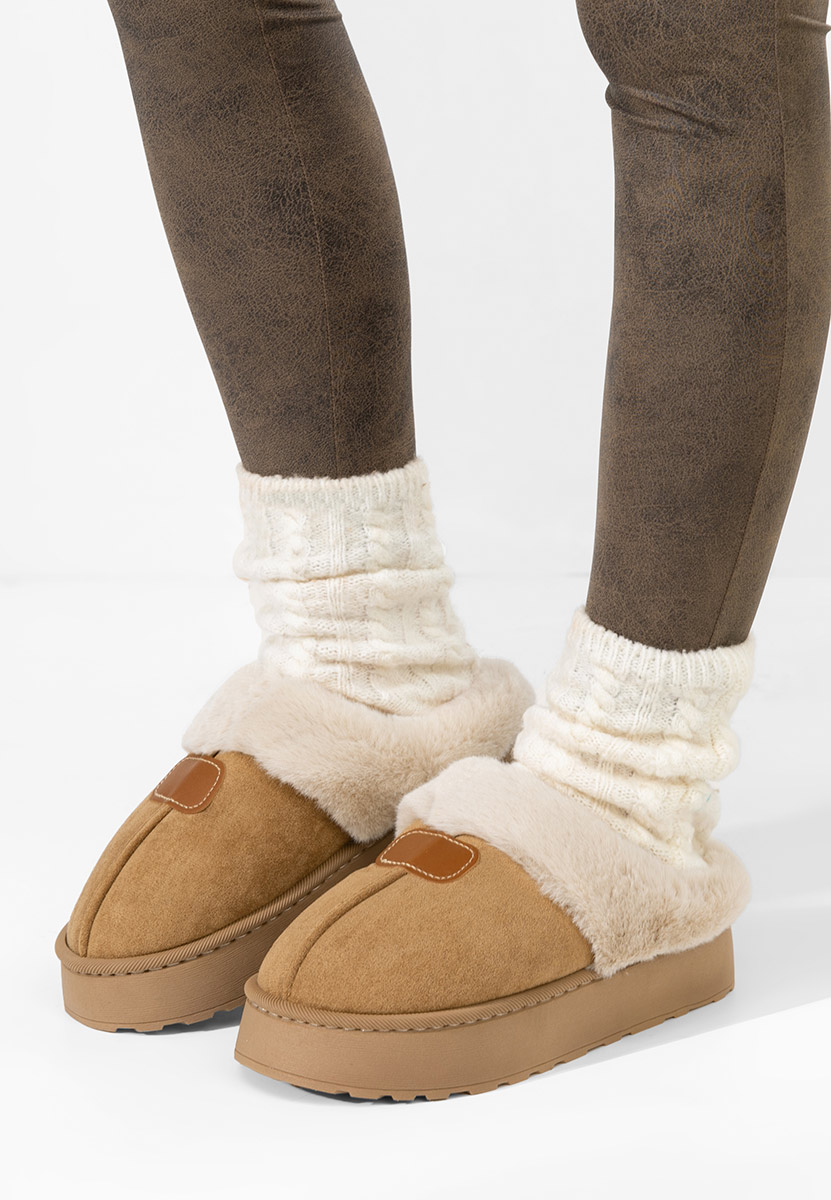Khaki klapki z futerkiem Flufina