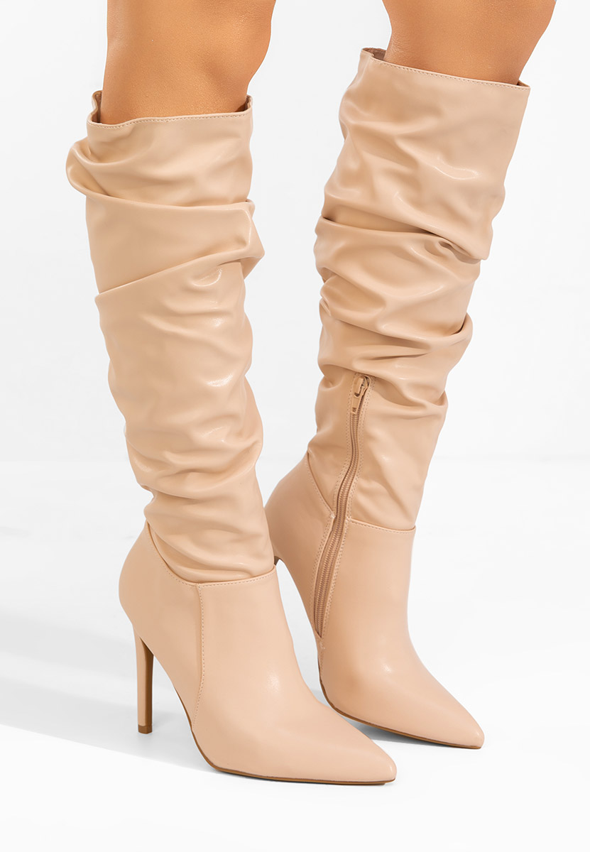 Beżowe kozaki na szpilce Esmaria