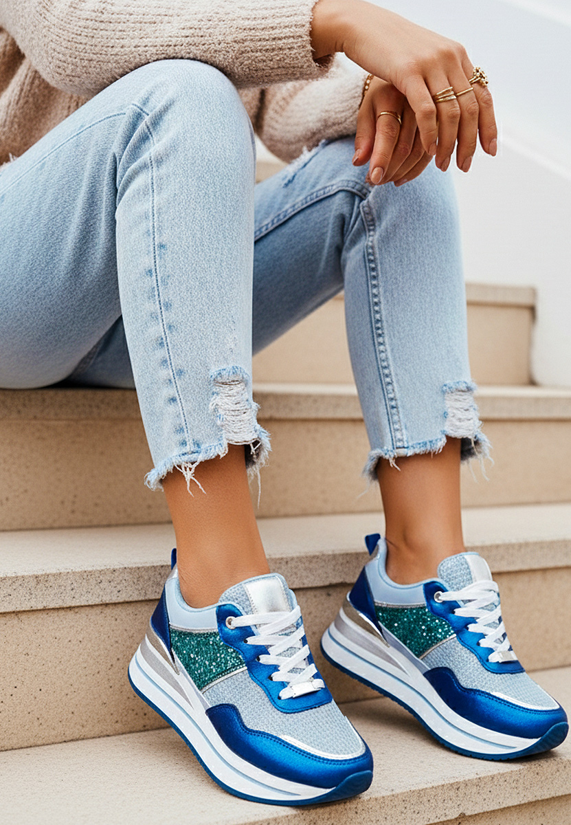 Niebieskie sneakersy na platformie Hanifa