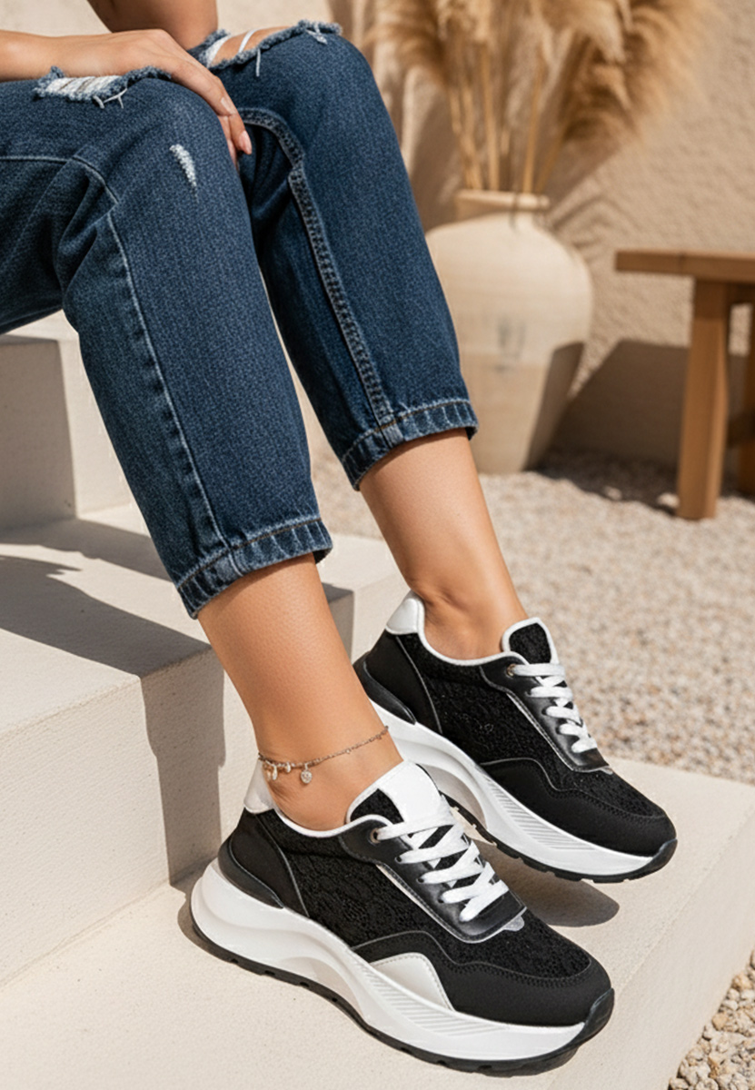 Czarne sneakersy damskie Enida