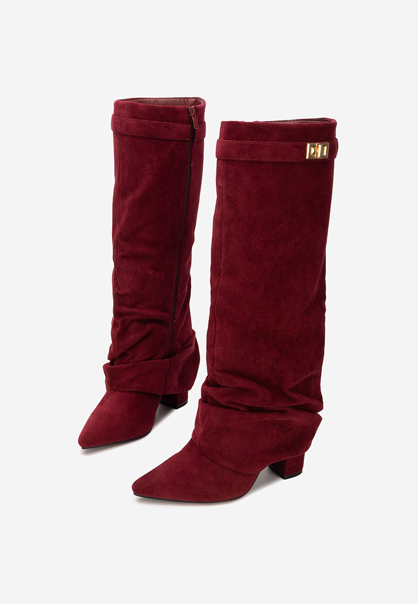 Bordowe kozaki za kolano na słupku Arliena