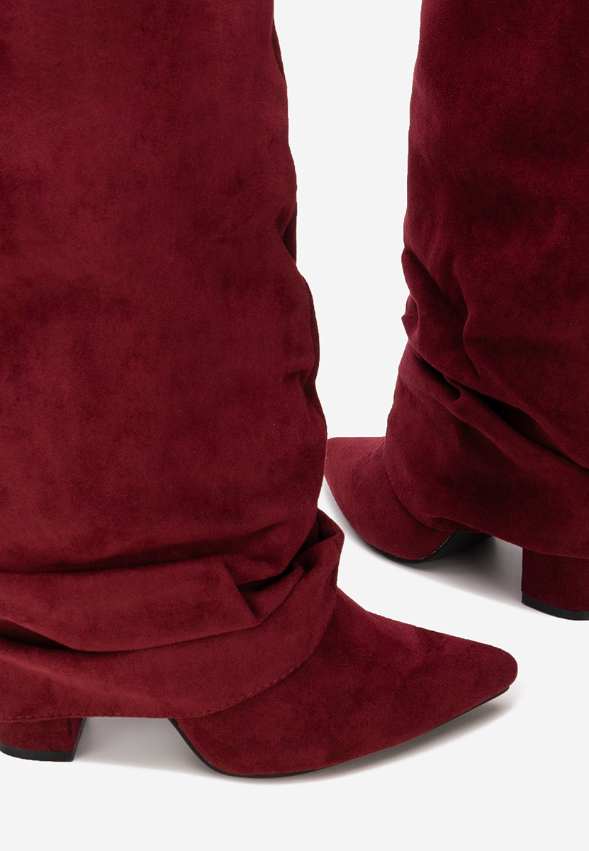 Bordowe kozaki za kolano na słupku Arliena