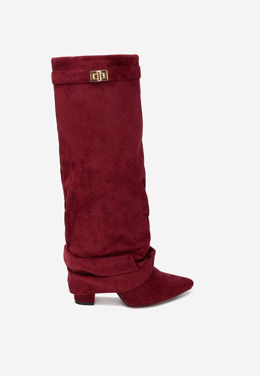 Bordowe kozaki za kolano na słupku Arliena