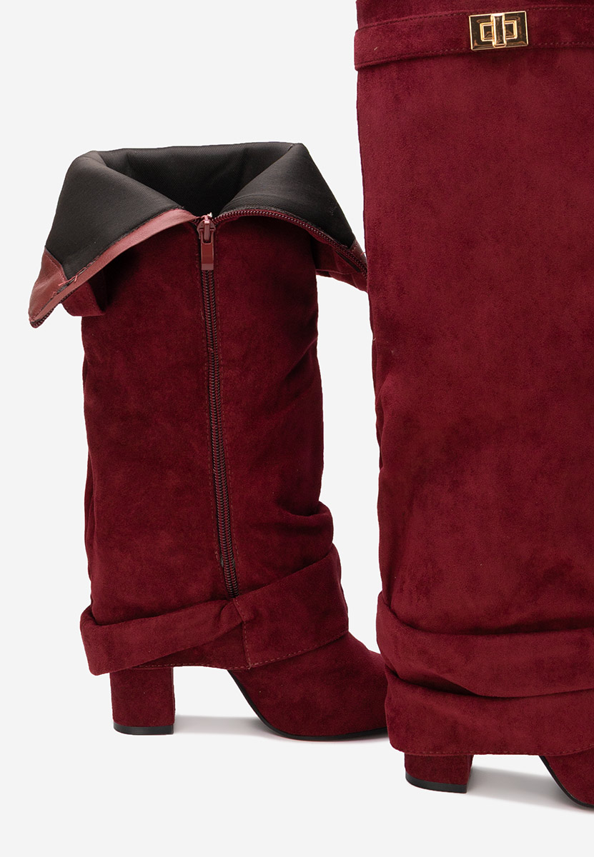 Bordowe kozaki za kolano na słupku Arliena