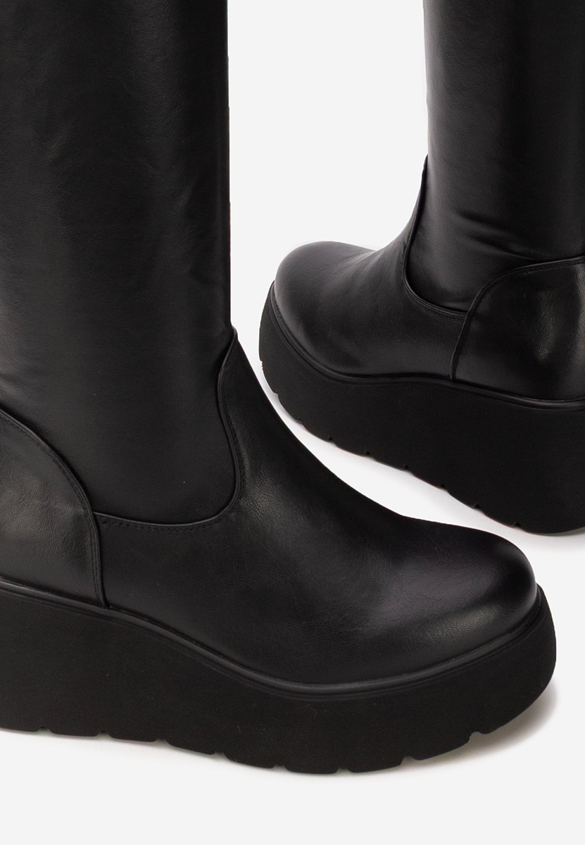 Czarne długie kozaki za kolano Adeona