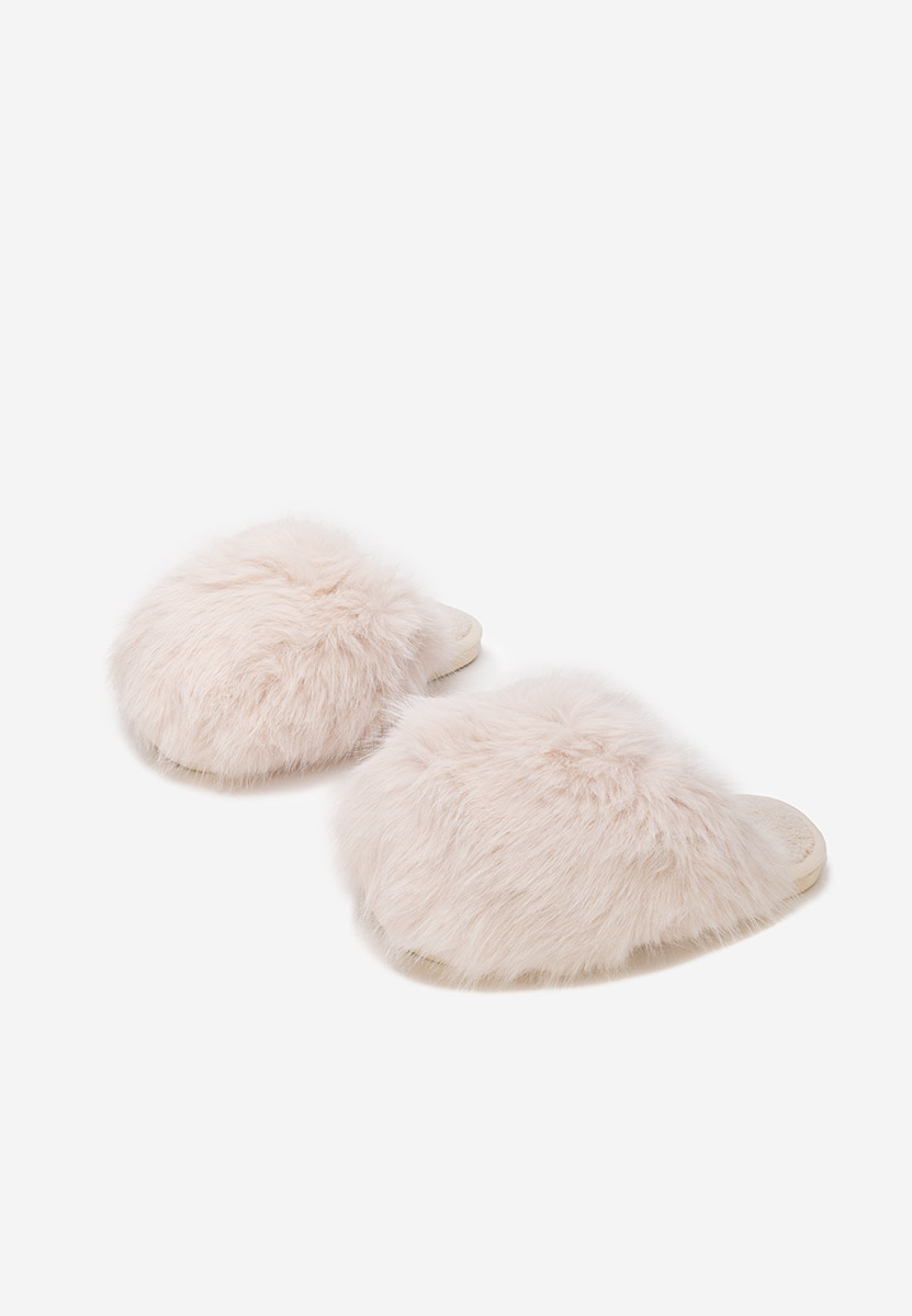 Beżowe klapki z futerkiem Vesoria Beżowe klapki z futerkiem Vesoria