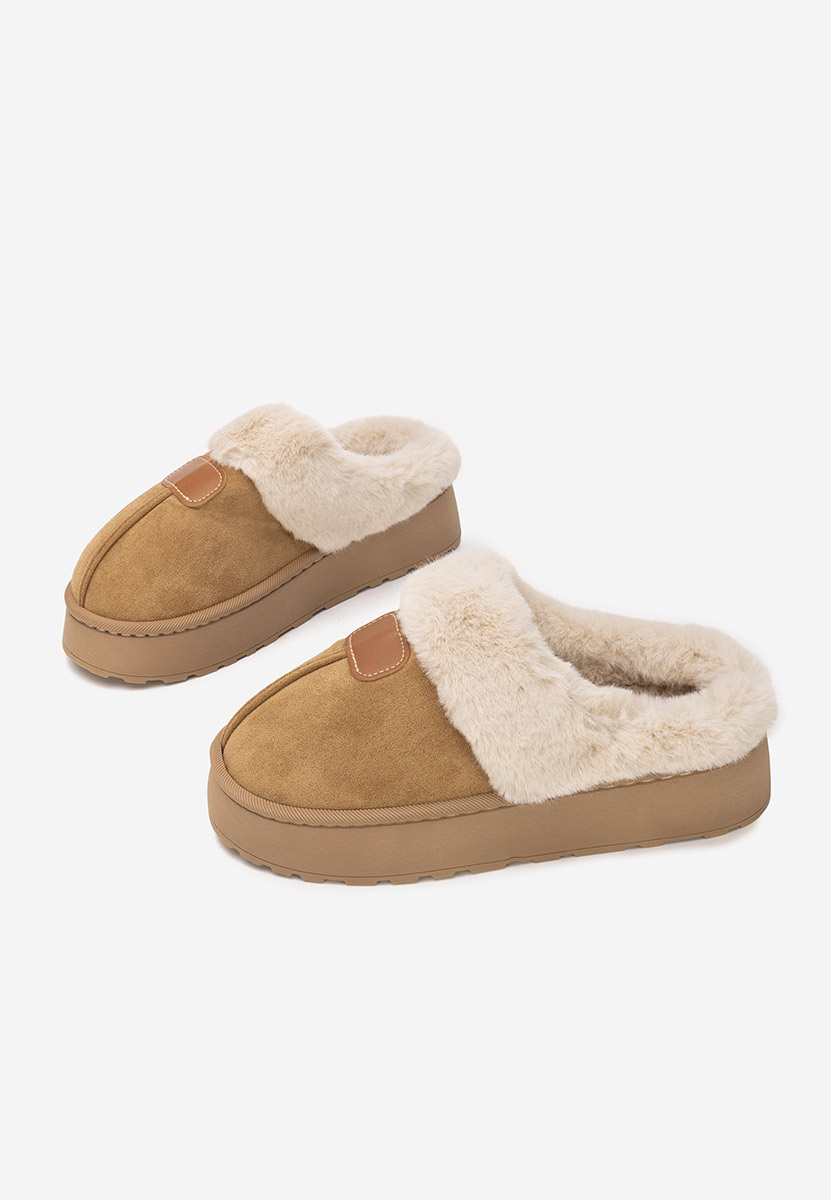 Khaki klapki z futerkiem Flufina