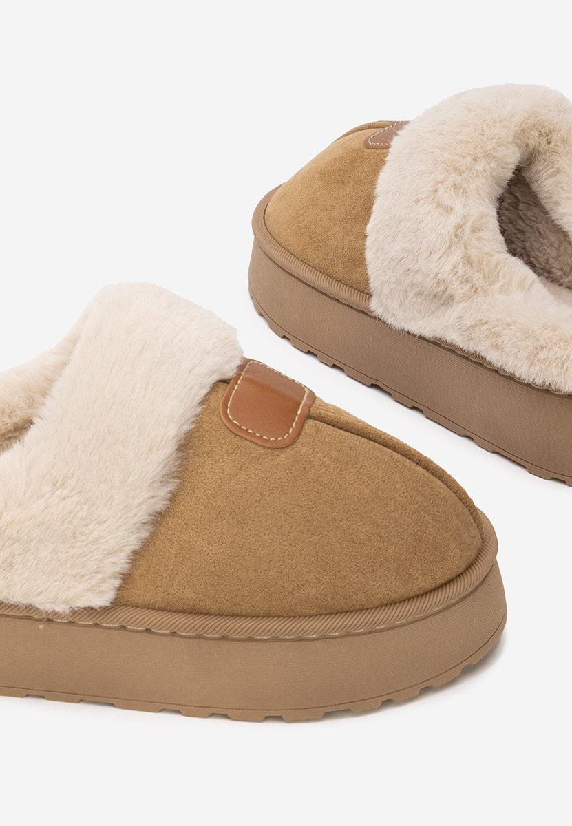 Khaki klapki z futerkiem Flufina