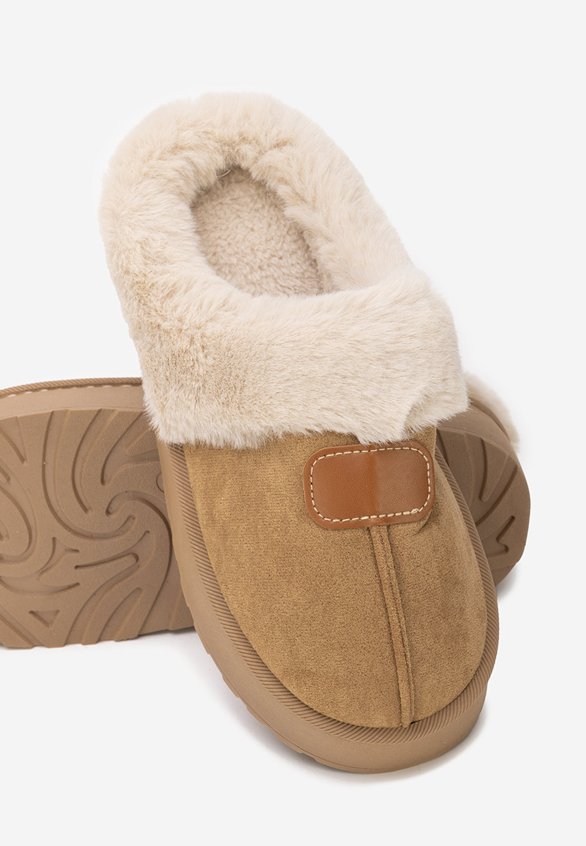 Khaki klapki z futerkiem Flufina