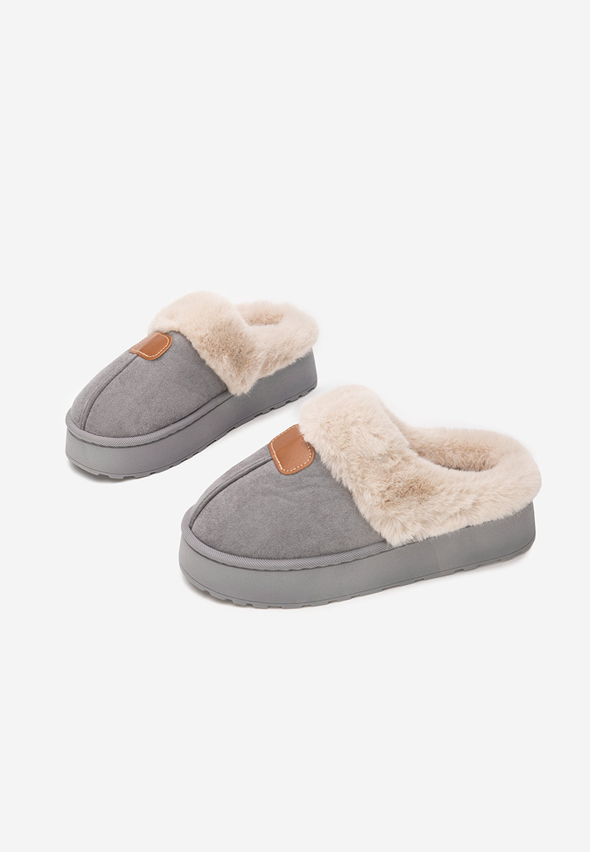 Szare klapki z futerkiem Flufina
