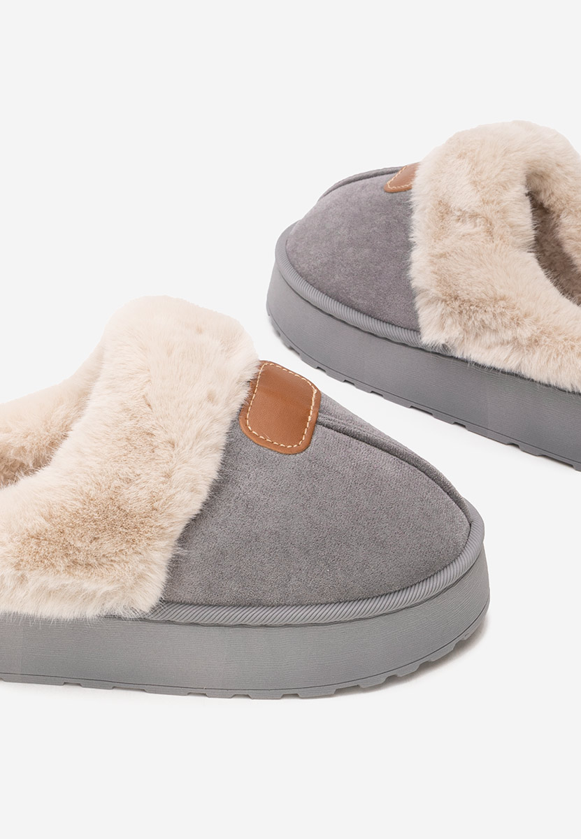 Szare klapki z futerkiem Flufina