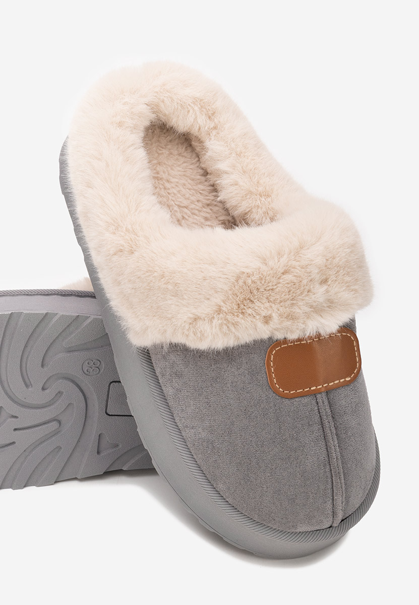 Szare klapki z futerkiem Flufina