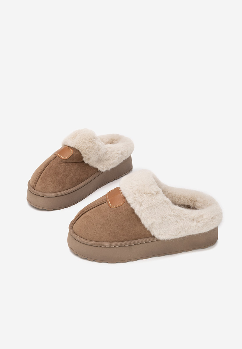 Brązowe klapki z futerkiem Flufina