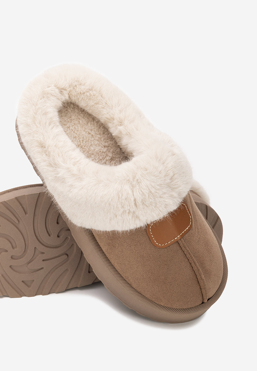 Brązowe klapki z futerkiem Flufina