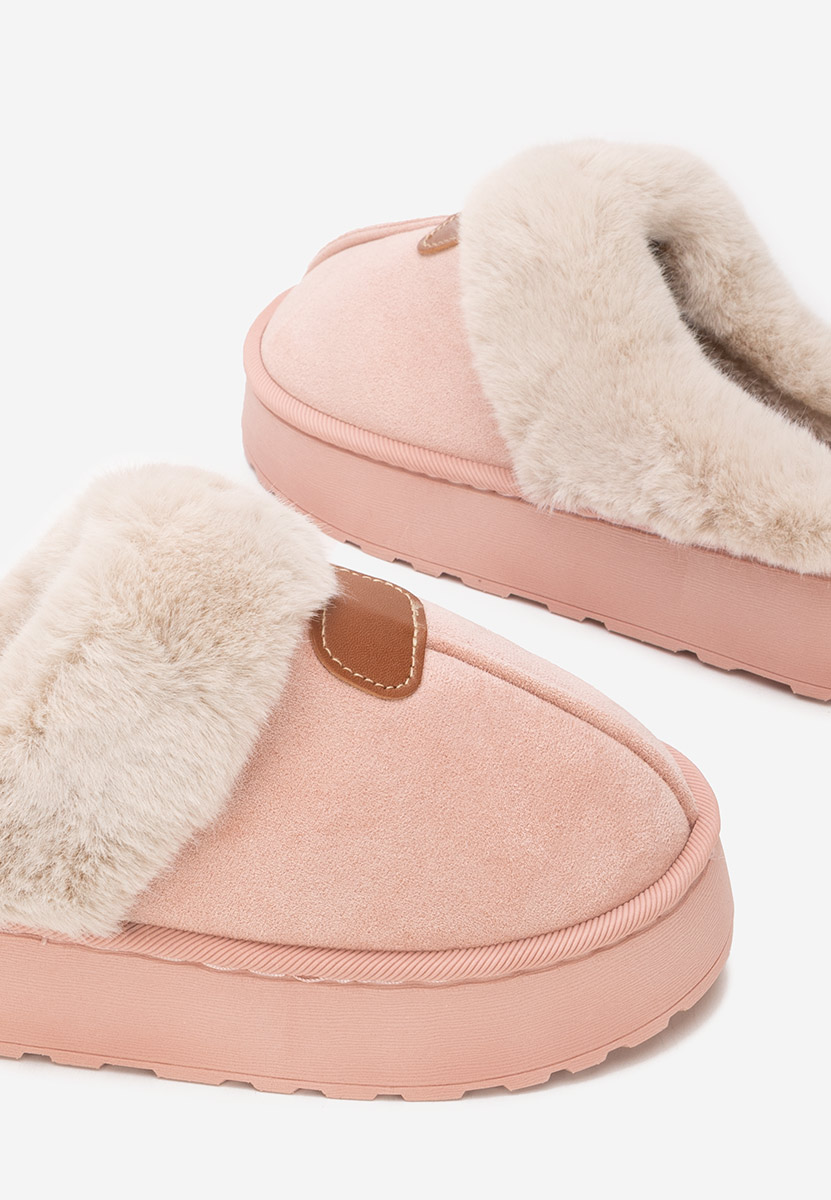Różowe klapki z futerkiem Flufina