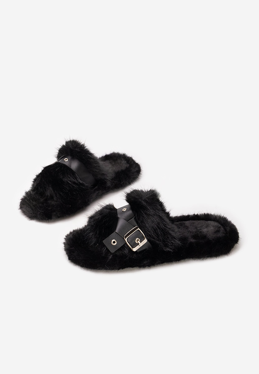 Czarne klapki z futerkiem Arlete