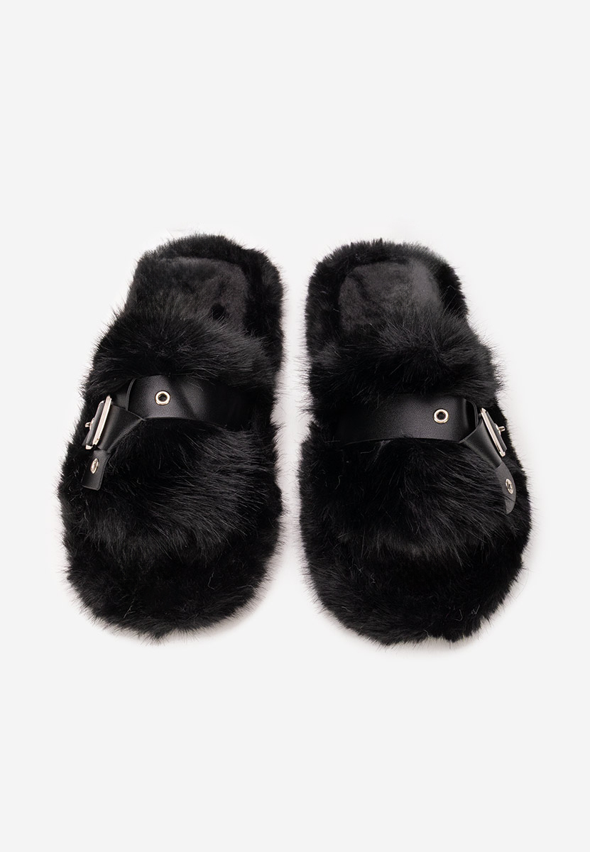 Czarne klapki z futerkiem Arlete