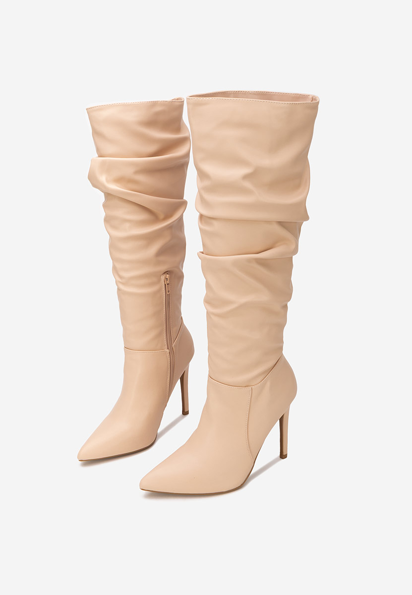 Beżowe kozaki na szpilce Esmaria