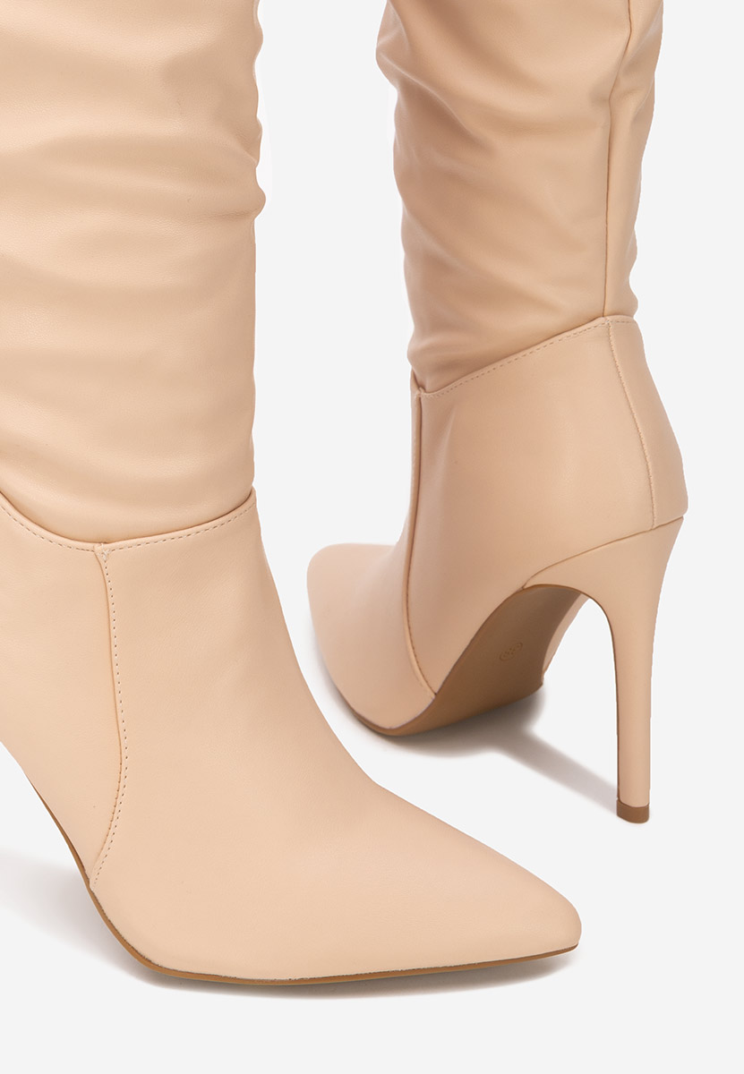 Beżowe kozaki na szpilce Esmaria