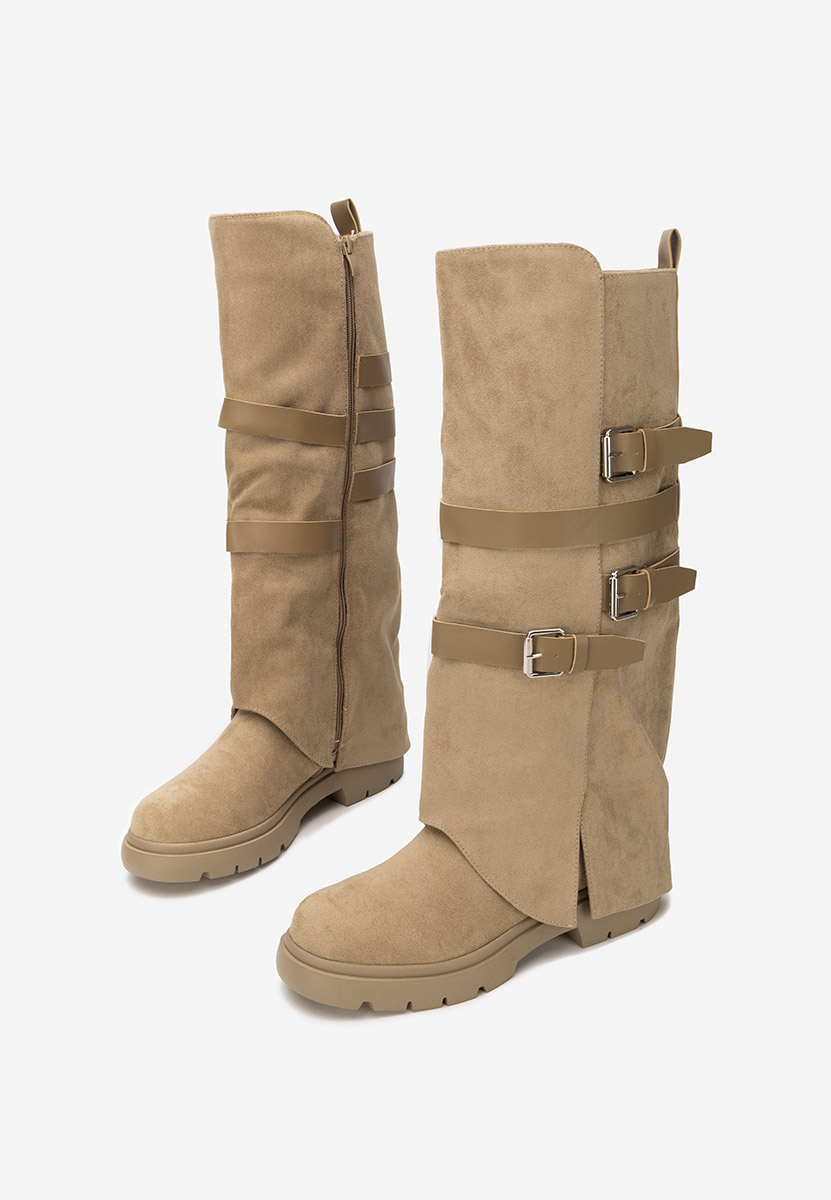 Khaki kozaki płaskie Glinara Khaki kozaki płaskie Glinara
