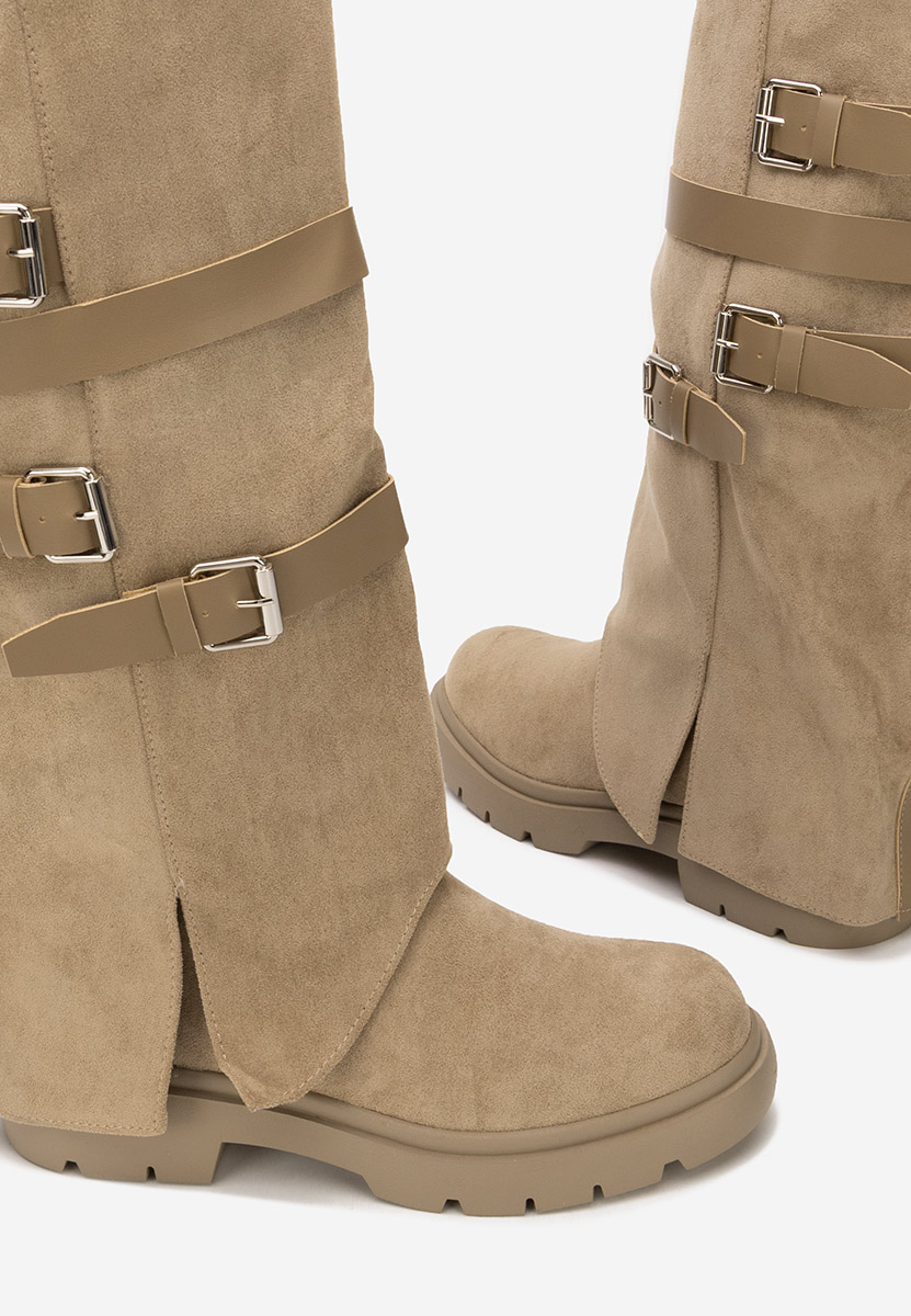 Khaki kozaki płaskie Glinara Khaki kozaki płaskie Glinara