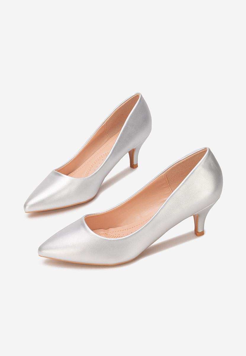 Srebrne czółenka na niskim obcasie Dianea