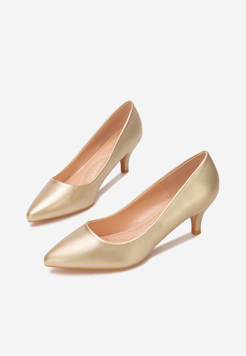 Złote czółenka na niskim obcasie Dianea