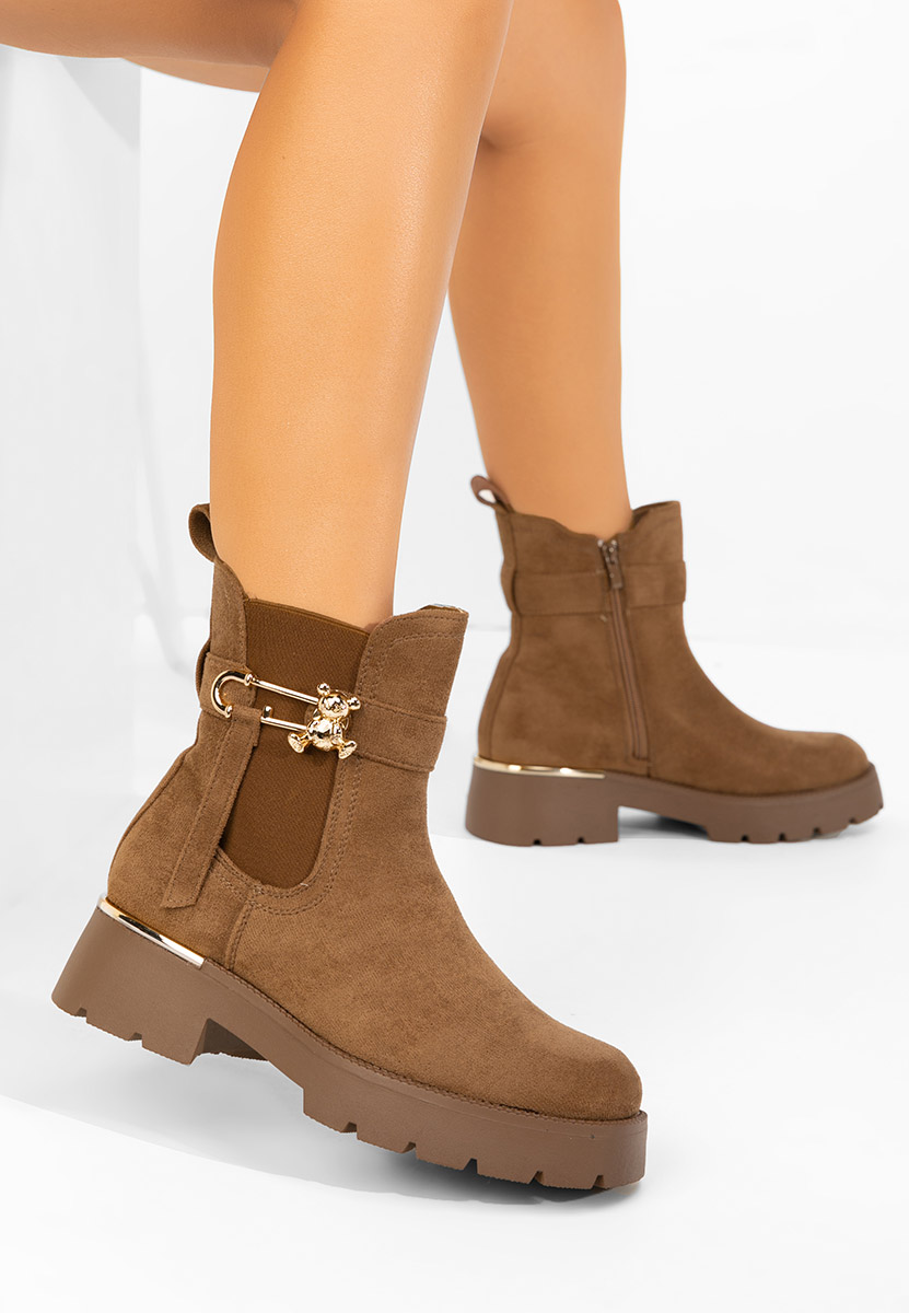 Brązowe botki płaskie Latashia