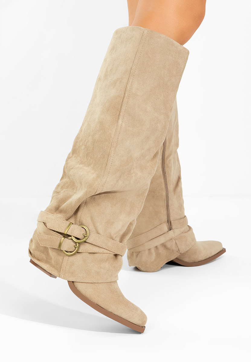 Khaki kozaki za kolano na słupku Vencilie