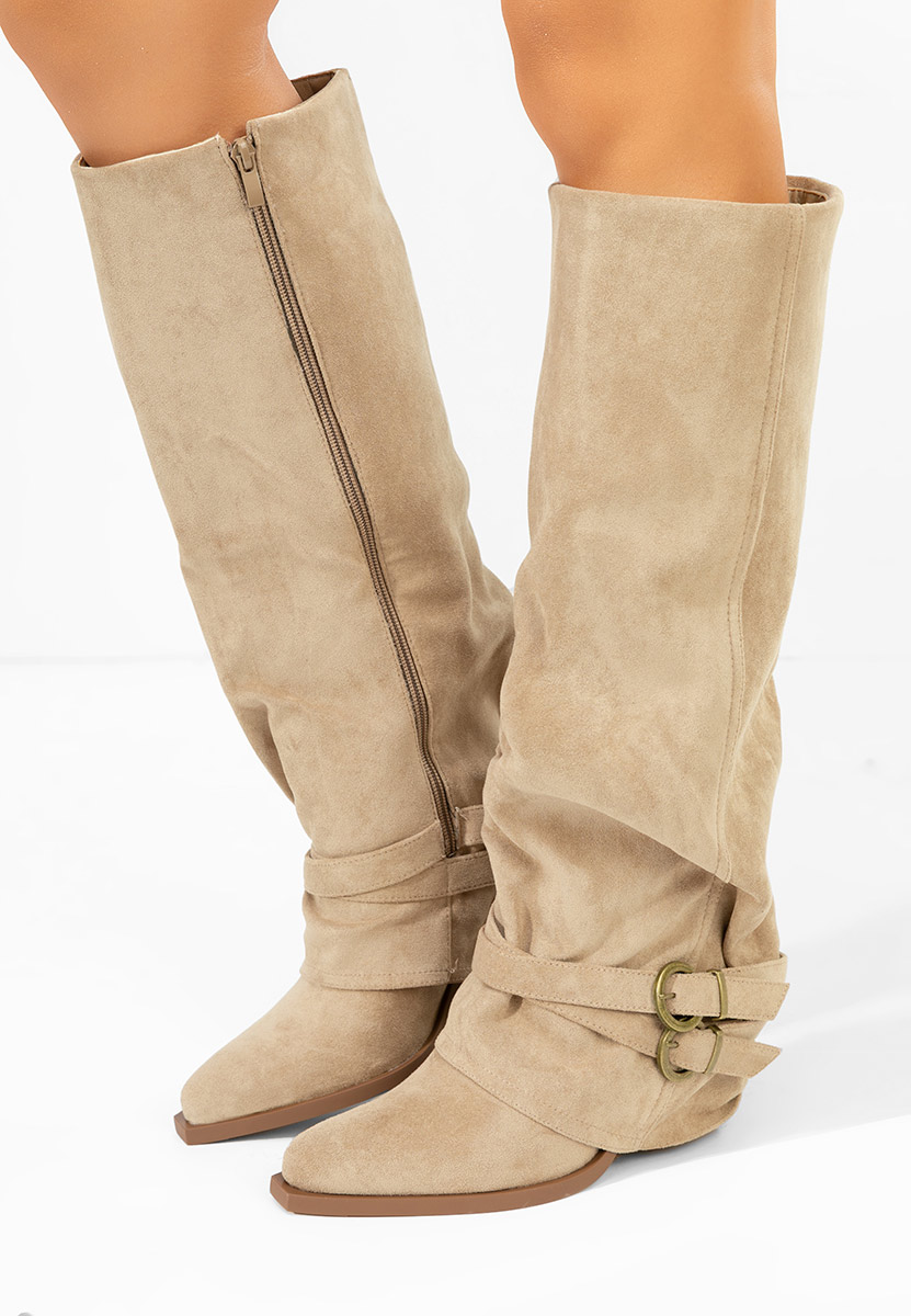 Khaki kozaki za kolano na słupku Vencilie