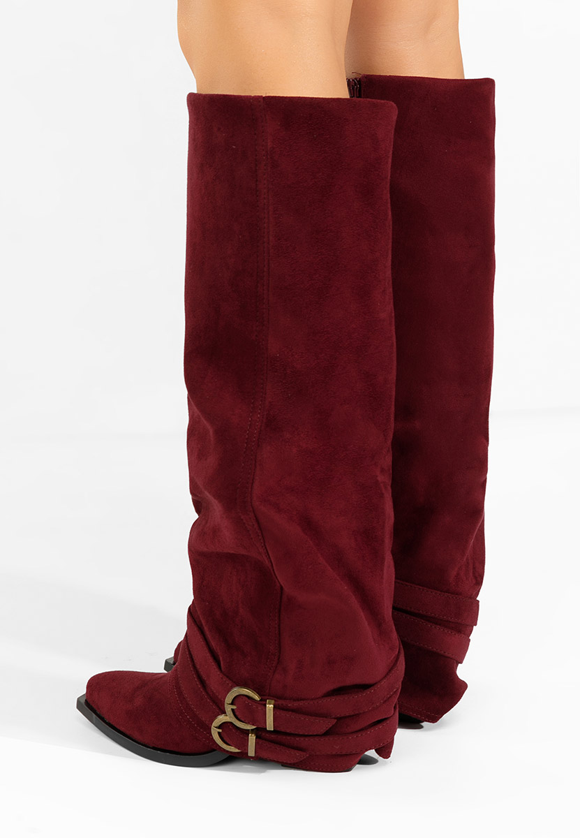 Bordowe kozaki za kolano na słupku Vencilie