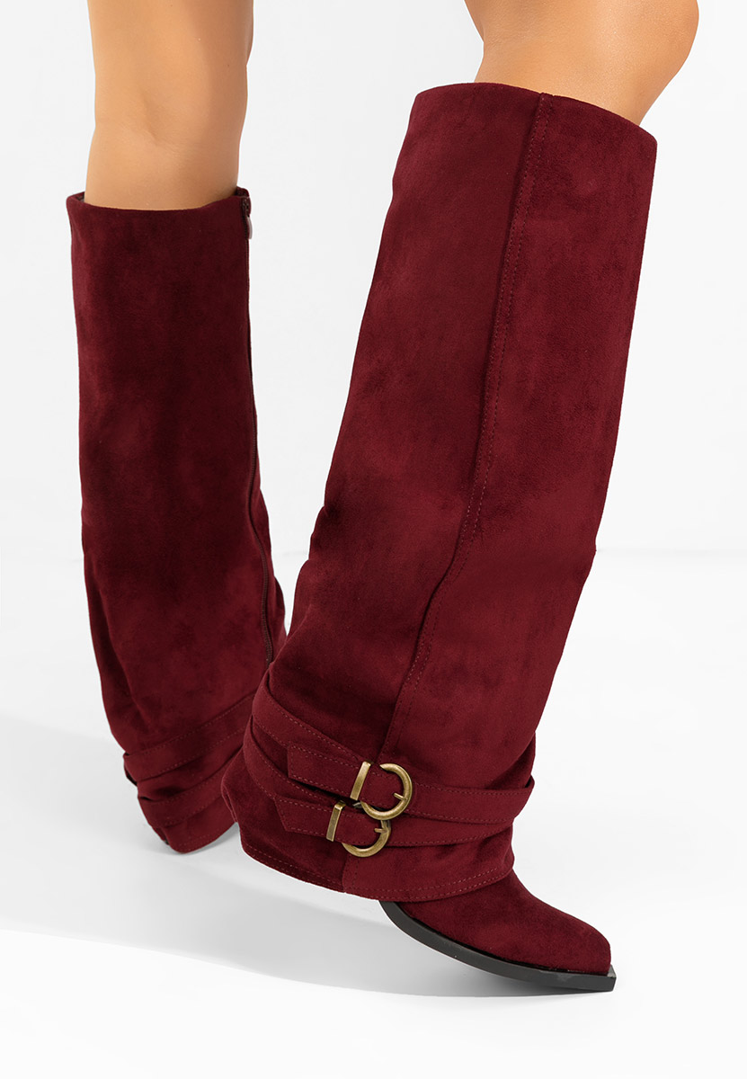 Bordowe kozaki za kolano na słupku Vencilie