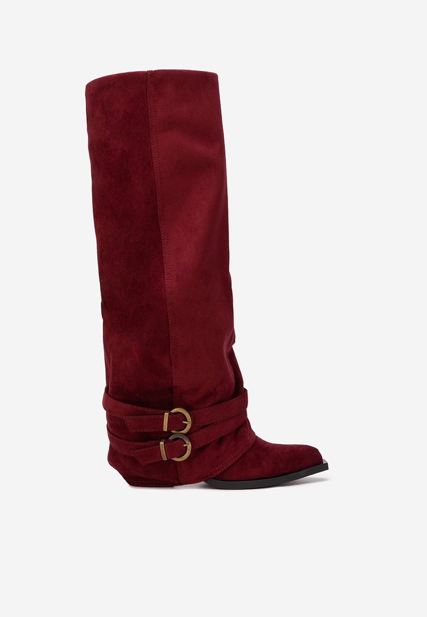 Bordowe kozaki za kolano na słupku Vencilie