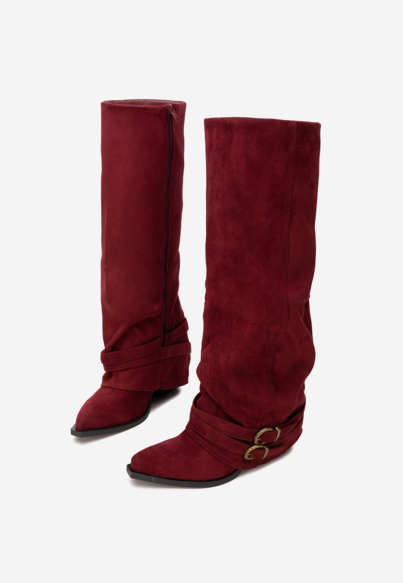 Bordowe kozaki za kolano na słupku Vencilie