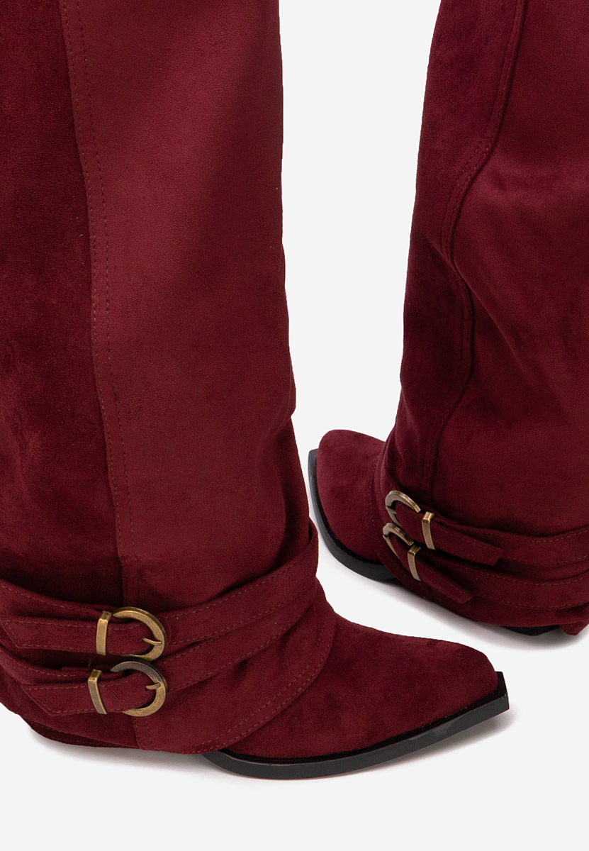 Bordowe kozaki za kolano na słupku Vencilie