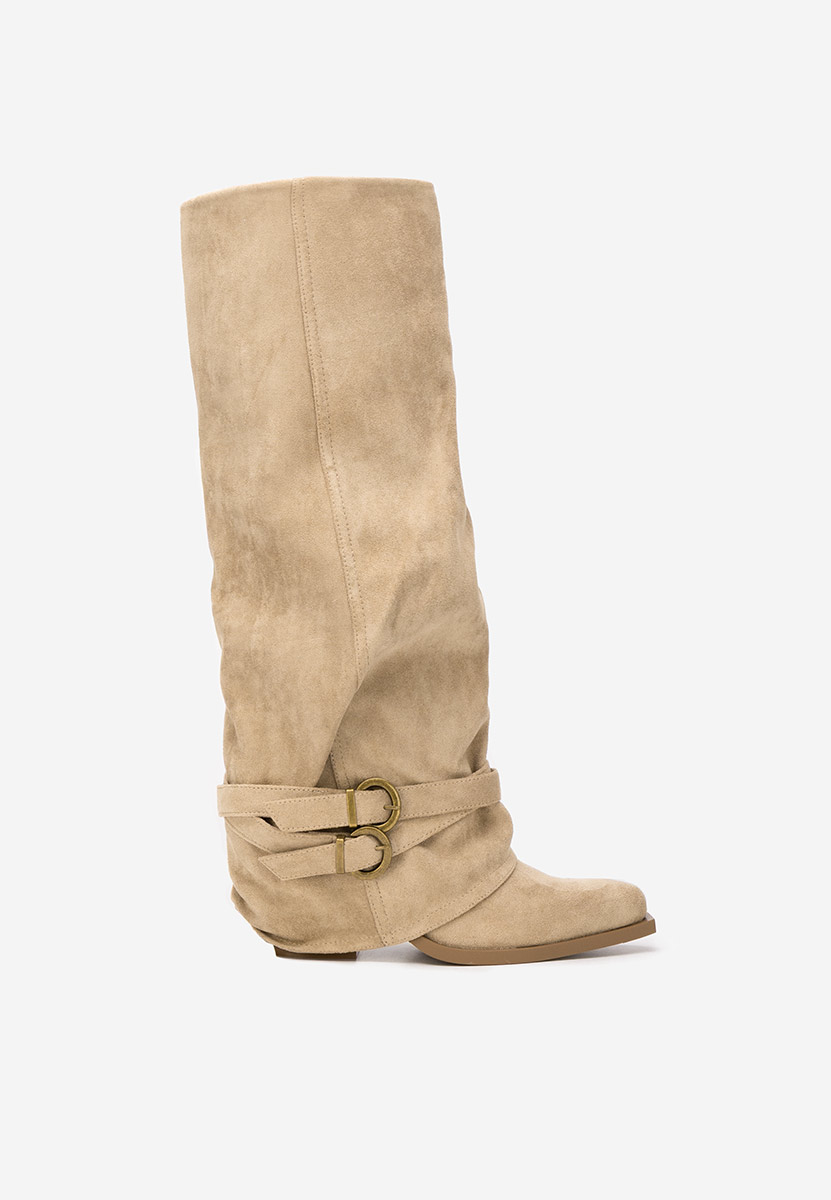 Khaki kozaki za kolano na słupku Vencilie