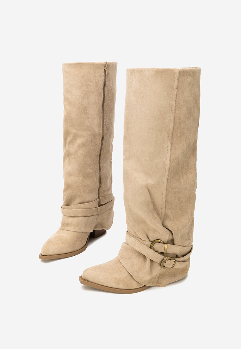 Khaki kozaki za kolano na słupku Vencilie