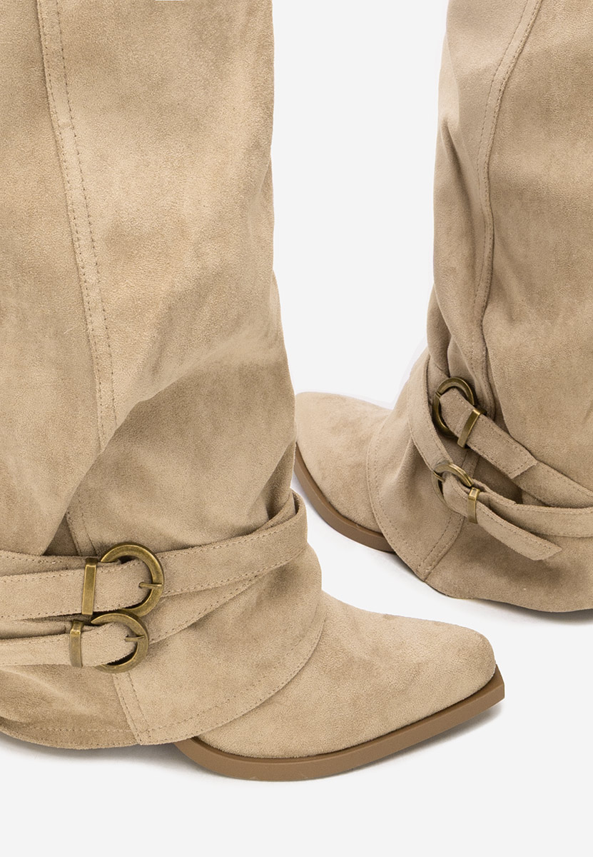 Khaki kozaki za kolano na słupku Vencilie